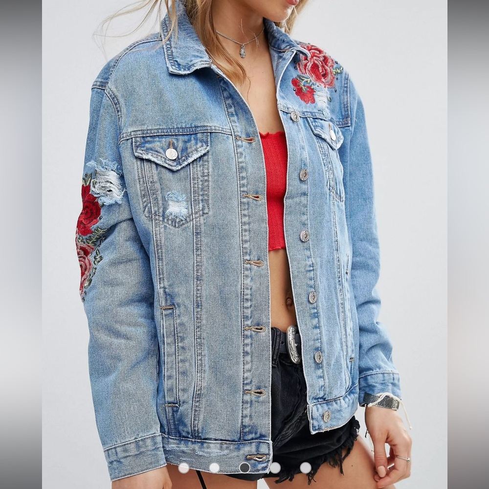 Asos New Look Embroidered Denim Jacket- Plus Size